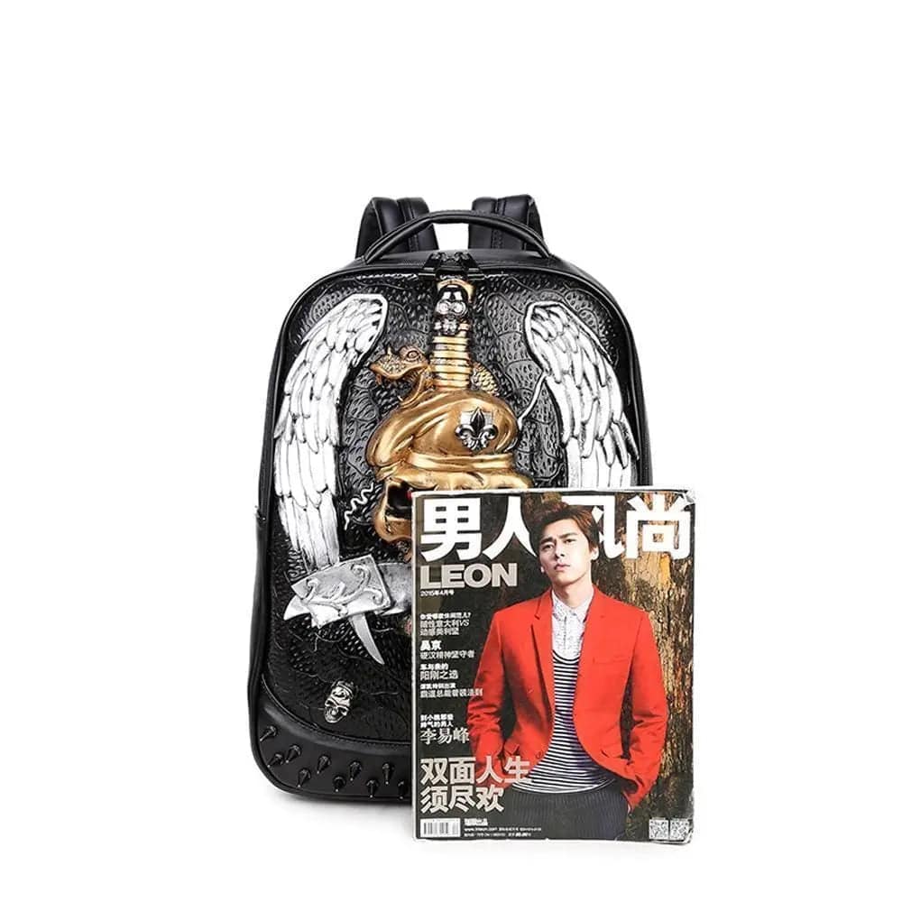 Halloween 3D Elf With Sword Faux Leather Backpack Laptop Computer Travelling Rucksack Bag