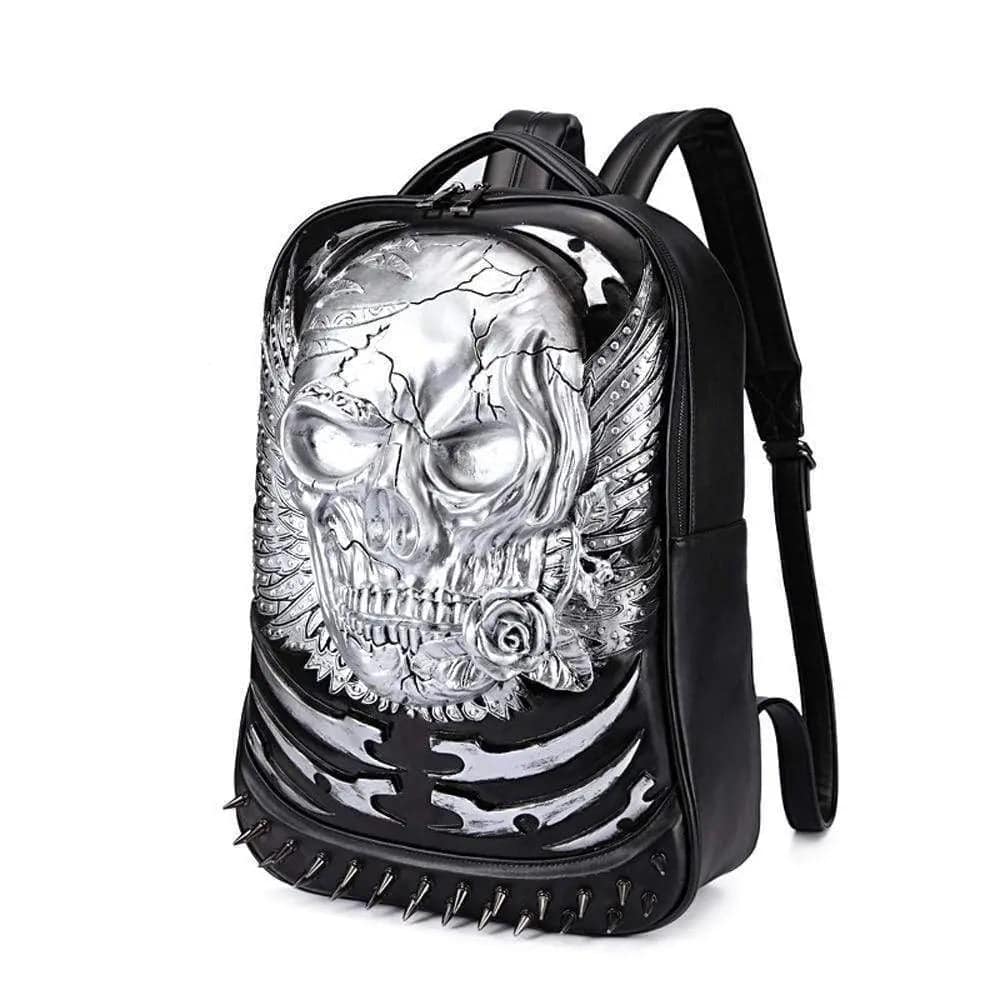 Hoody Hoodie 3D Skull Ghost Backpack Rivets Punk Travelling Rucksack Computer Bags