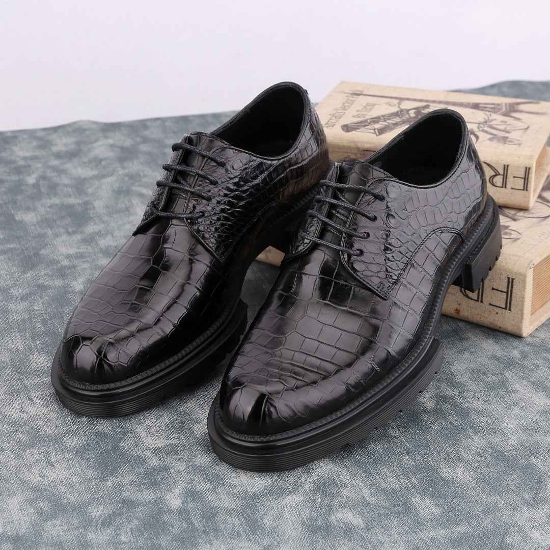 Crocodile Shoes Siamese  Crocodile Belly Lace-Up Dress Shoes