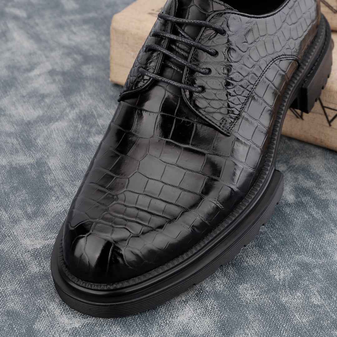 Crocodile Shoes Siamese  Crocodile Belly Lace-Up Dress Shoes