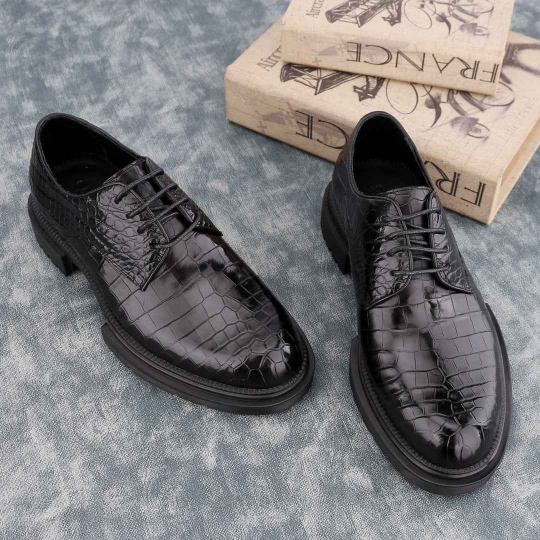 Crocodile Shoes Siamese  Crocodile Belly Lace-Up Dress Shoes