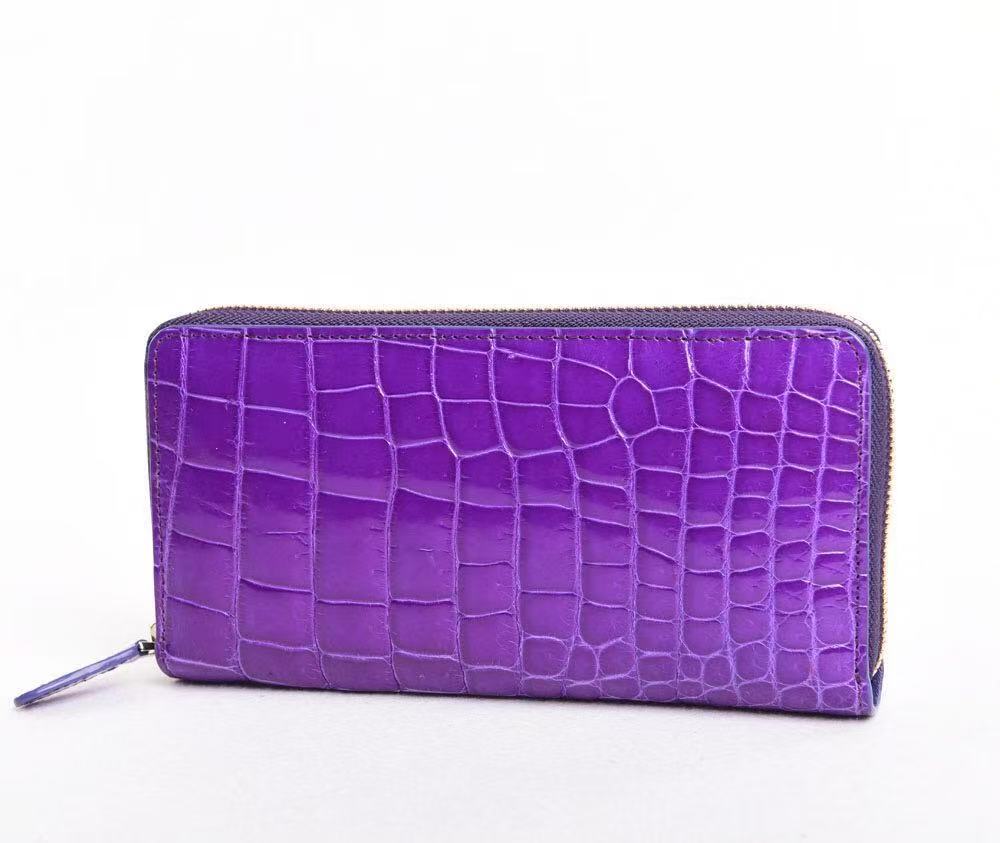 High Shiny Genuine Crocodile Skin Leather Zip Wallets