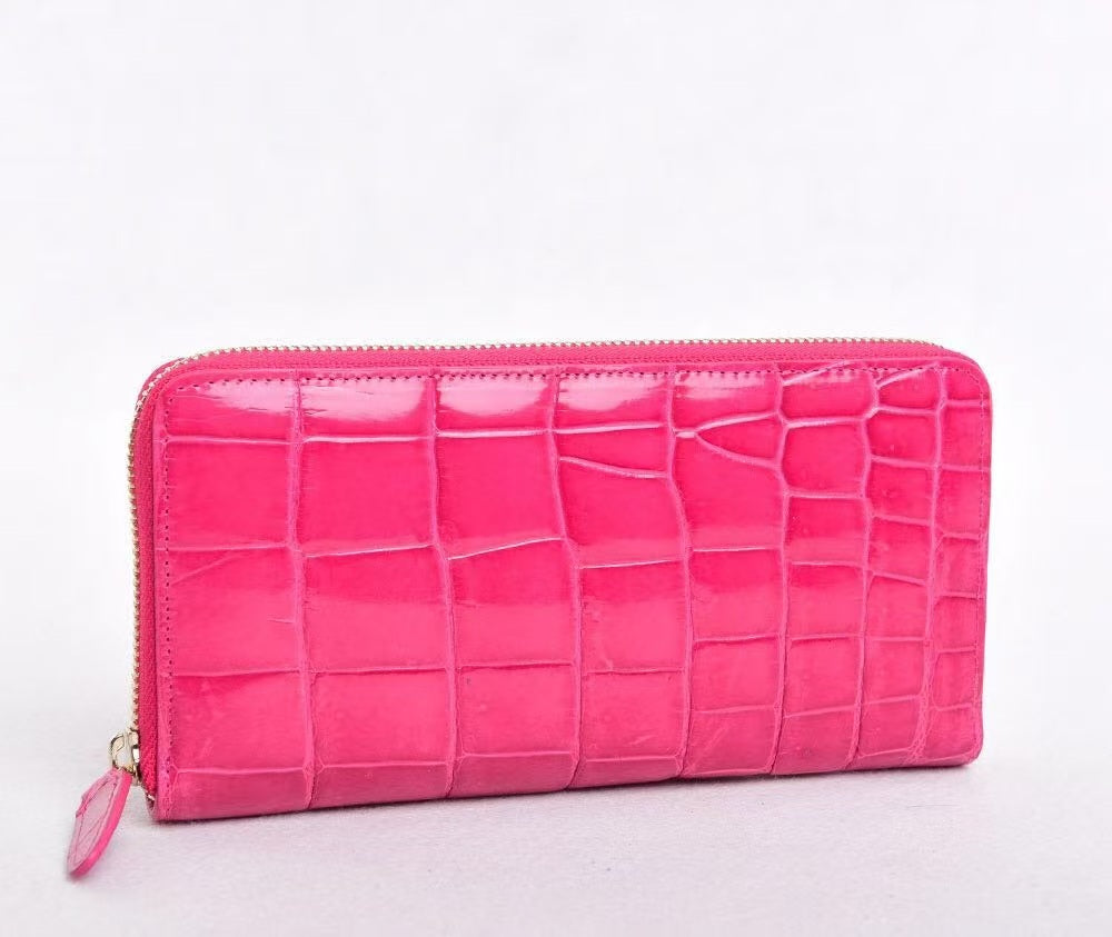 High Shiny Genuine Crocodile Skin Leather Zip Wallets