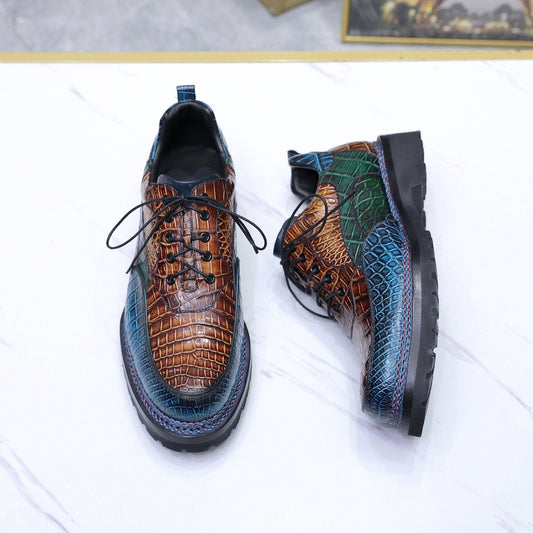 Crocodile Shoes Crocodile Leather Norwegian Sewn Lace Up Dress Shoes Vintage Brown/ Blue