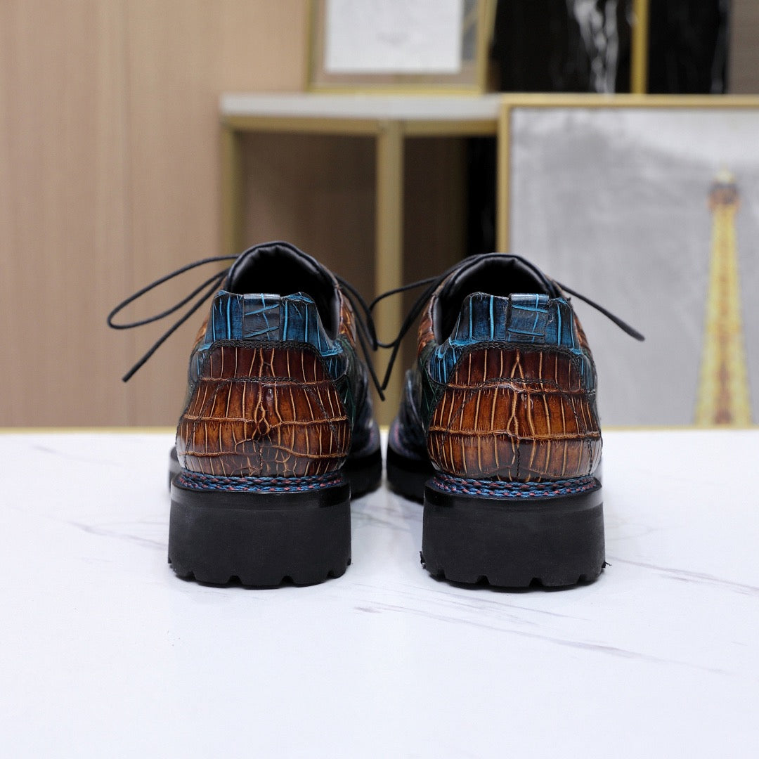 Crocodile Shoes Crocodile Leather Norwegian Sewn Lace Up Dress Shoes Vintage Brown/ Blue