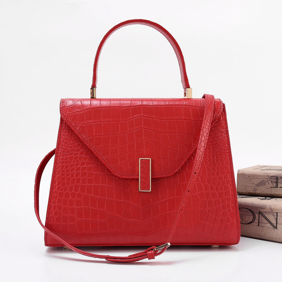 Genuine Crocodile Skin Leather Top Handle Bags Red