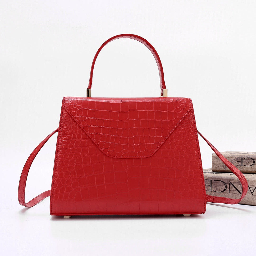 Genuine Crocodile Skin Leather Top Handle Bags Red