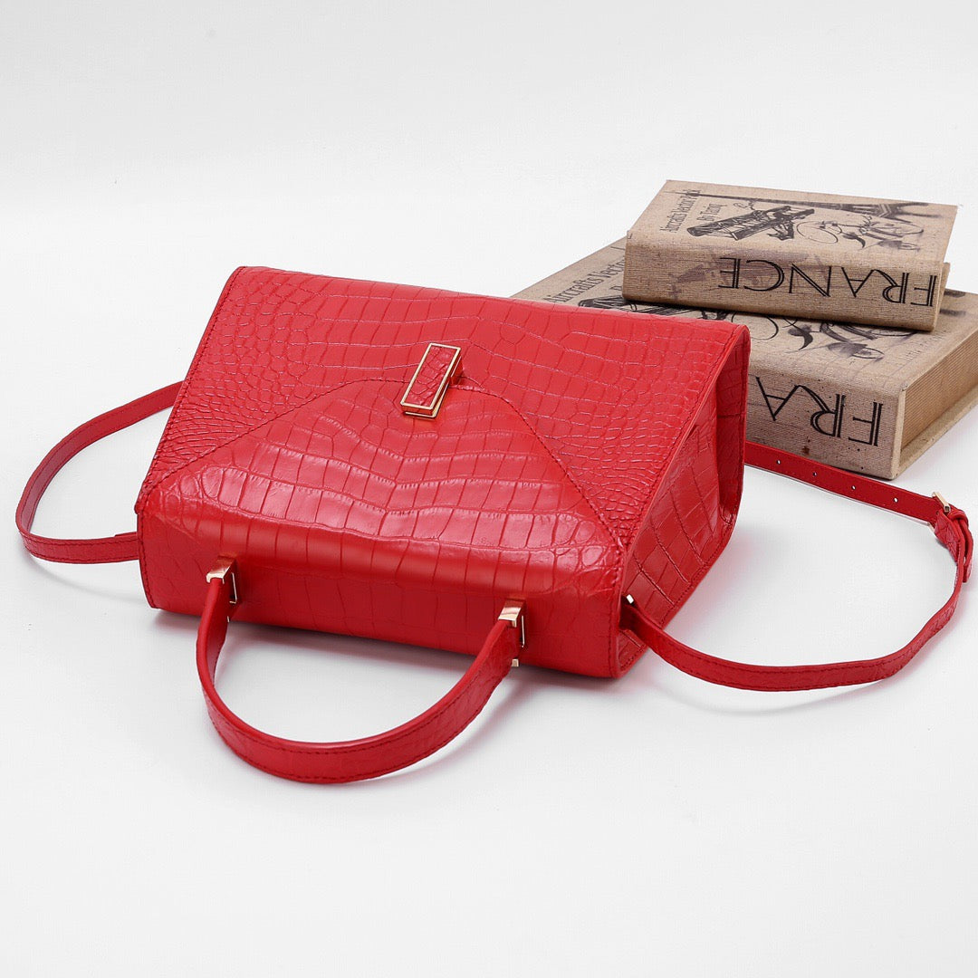 Genuine Crocodile Skin Leather Top Handle Bags Red