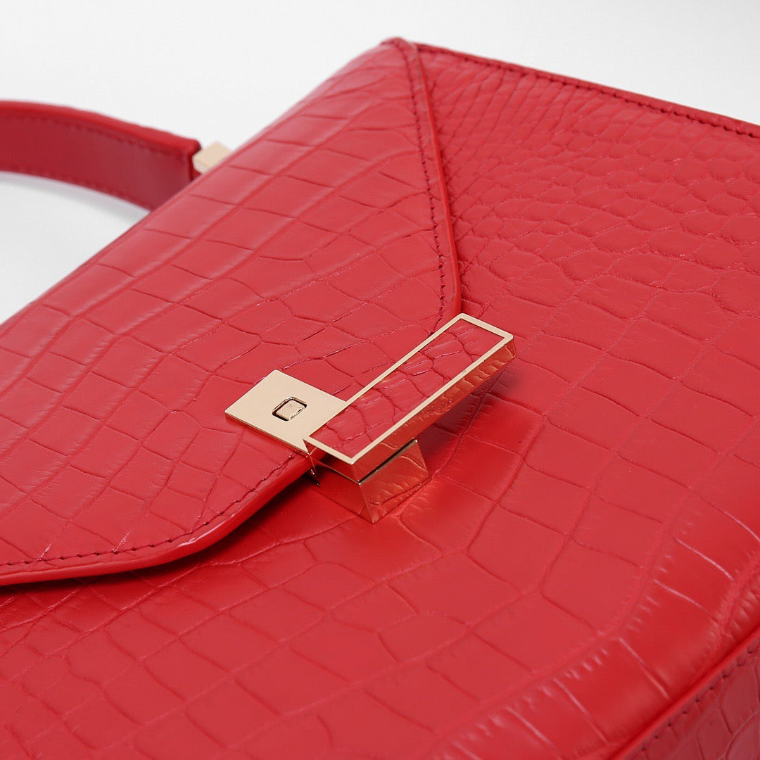 Genuine Crocodile Skin Leather Top Handle Bags Red