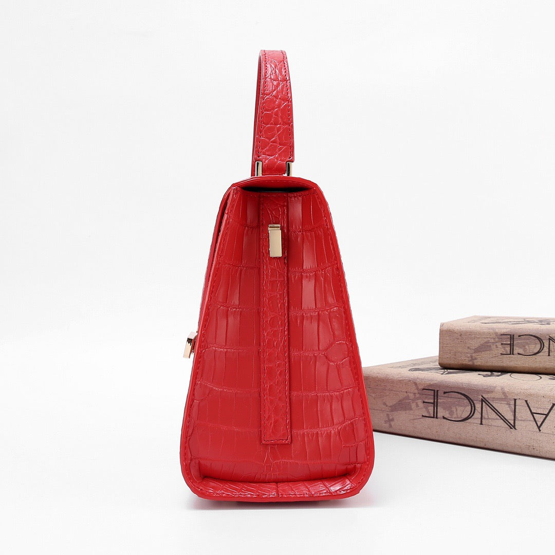 Genuine Crocodile Skin Leather Top Handle Bags Red