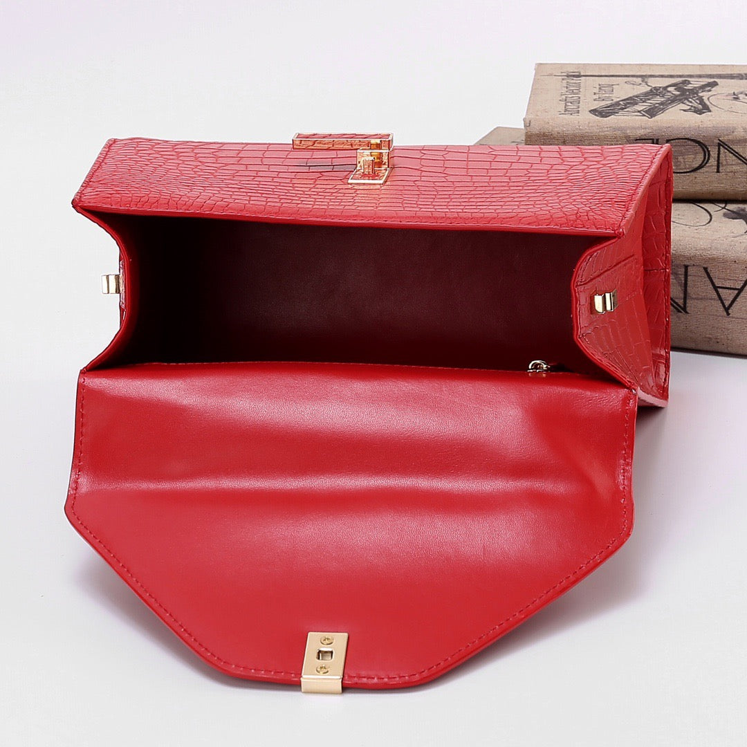 Genuine Crocodile Skin Leather Top Handle Bags Red