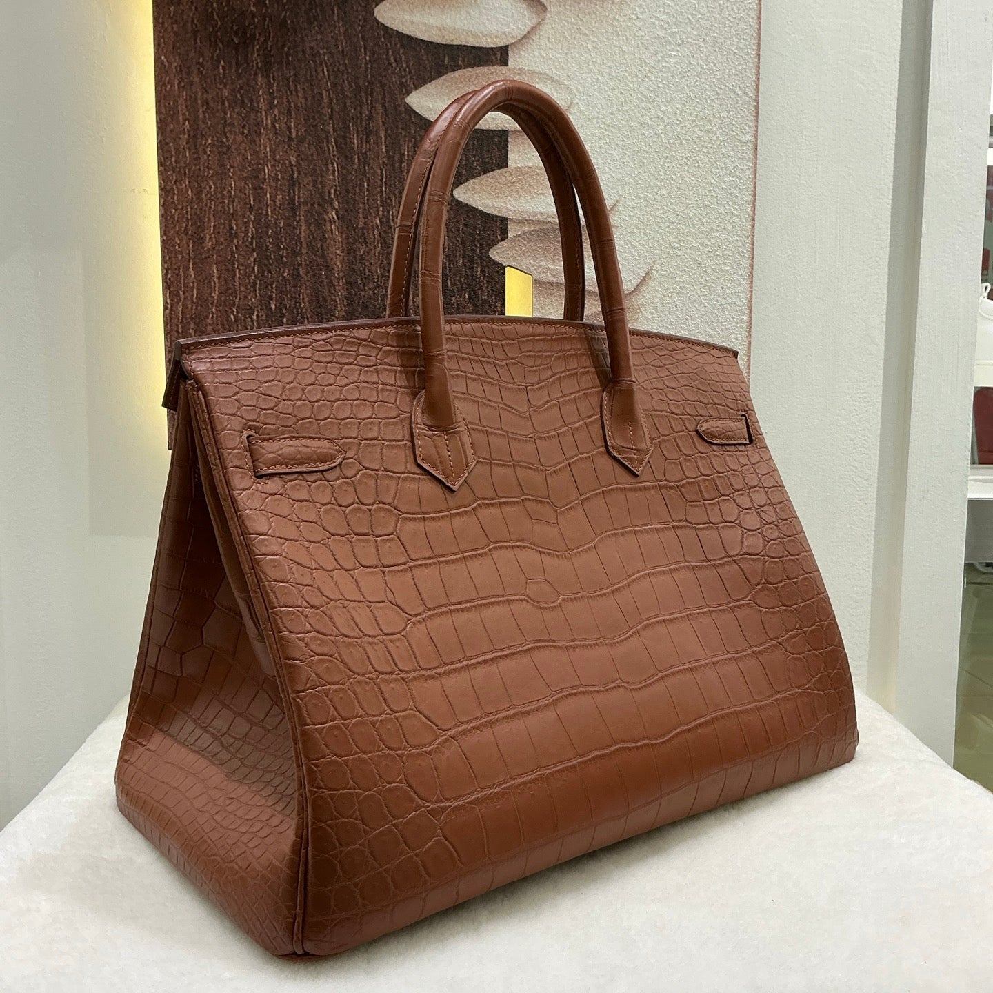 Preorder Genuine Matt US Alligator Crocodile Skin Leather 40cm Business Top Handle Handbags Office Bags Dark Grey