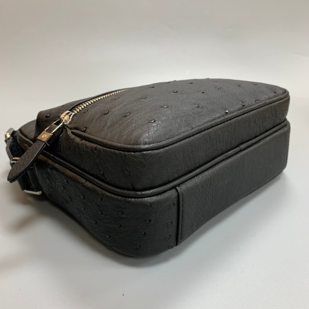 Men's Ostrich Skin Leather Messenger Bag Black