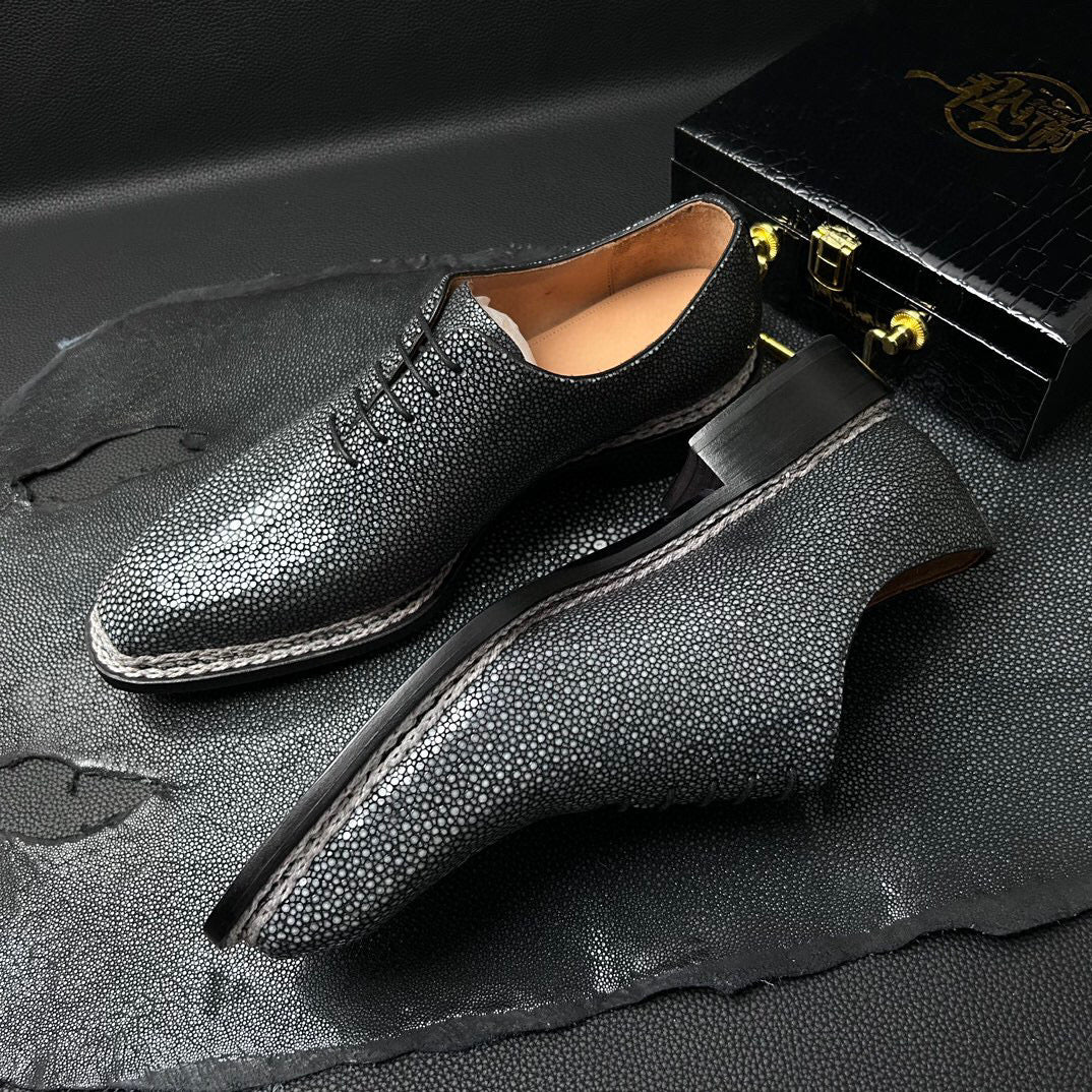 Genuine Pearl Stingray Leather Norwegian  Sewn Goodyear Fiddleback Sole  Lace Up Dress Shoes