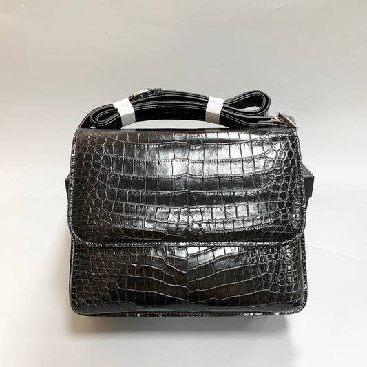 Genuine Crocodile Skin Leather Messenger Cross Body Bag Black