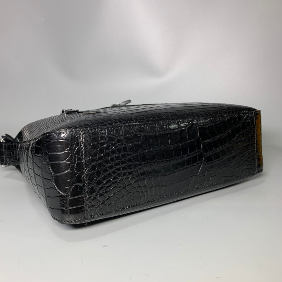 Genuine Crocodile Skin Leather Messenger Cross Body Bag Black