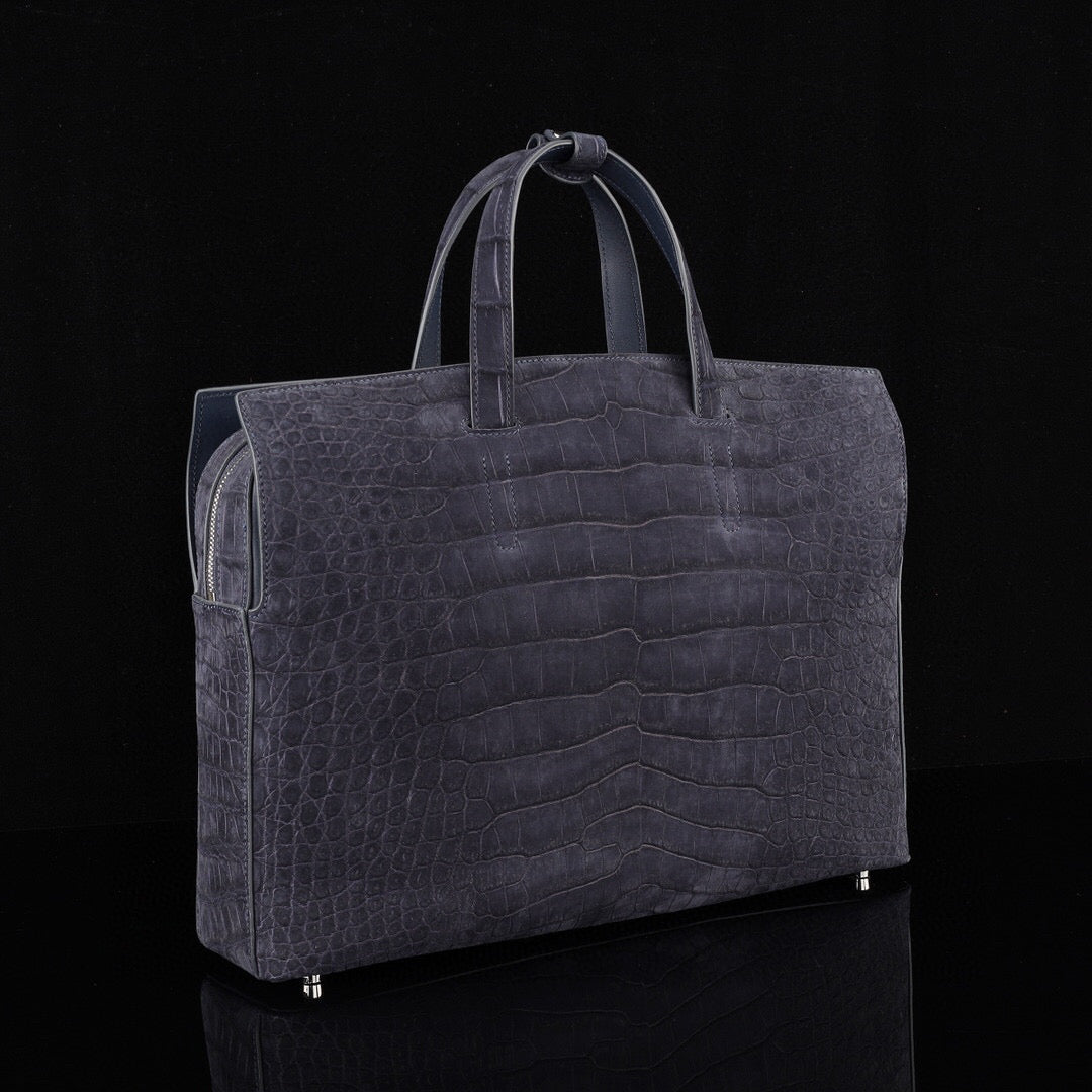Nubuck Sanded Genuine Crocodile Skin Leather Top Handle Tote Duffel Bag Large