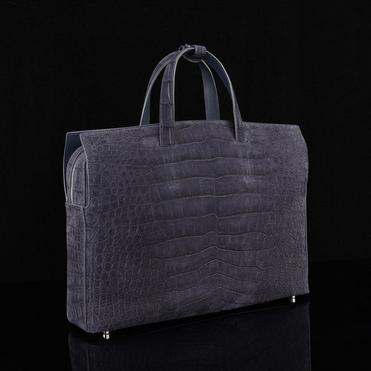 Nubuck Sanded Genuine Crocodile Skin Leather Top Handle Tote Duffel Bag Large