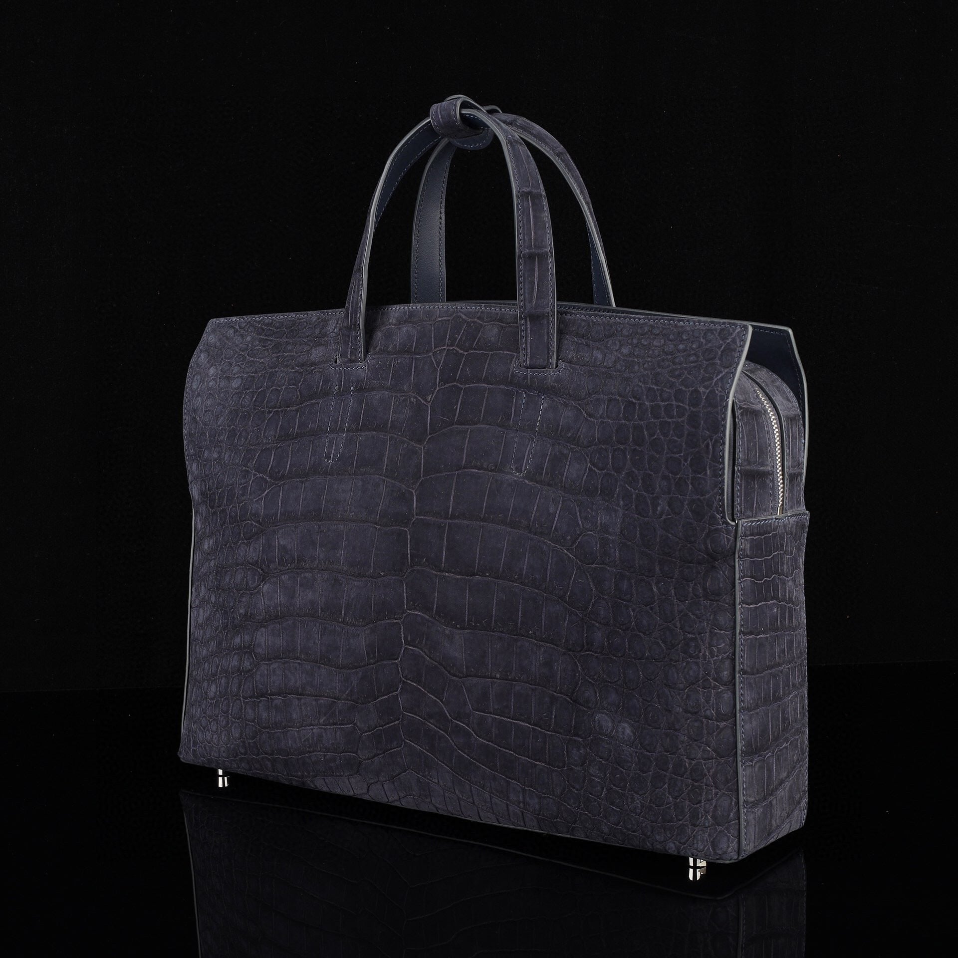 Nubuck Sanded Genuine Crocodile Skin Leather Top Handle Tote Duffel Bag Large