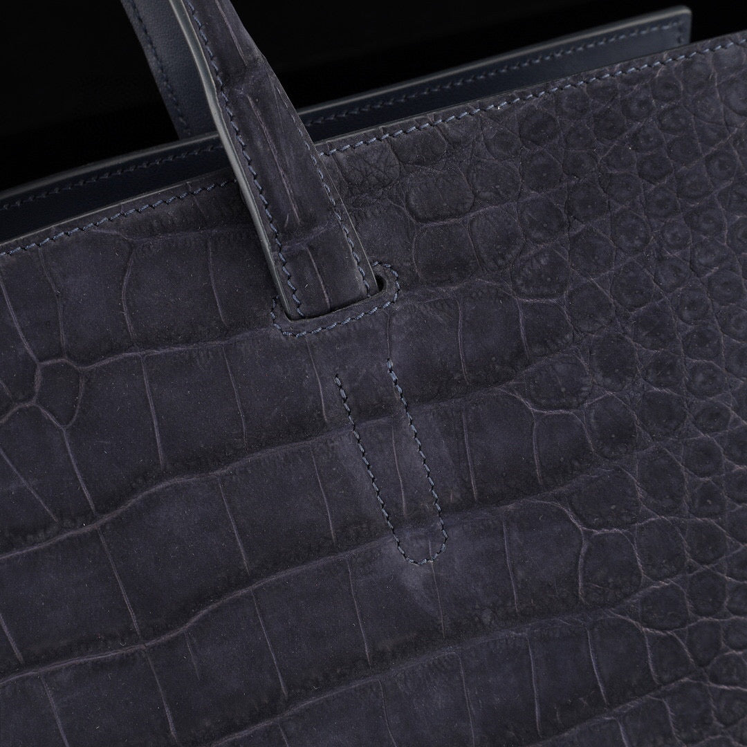 Nubuck Sanded Genuine Crocodile Skin Leather Top Handle Tote Duffel Bag Large