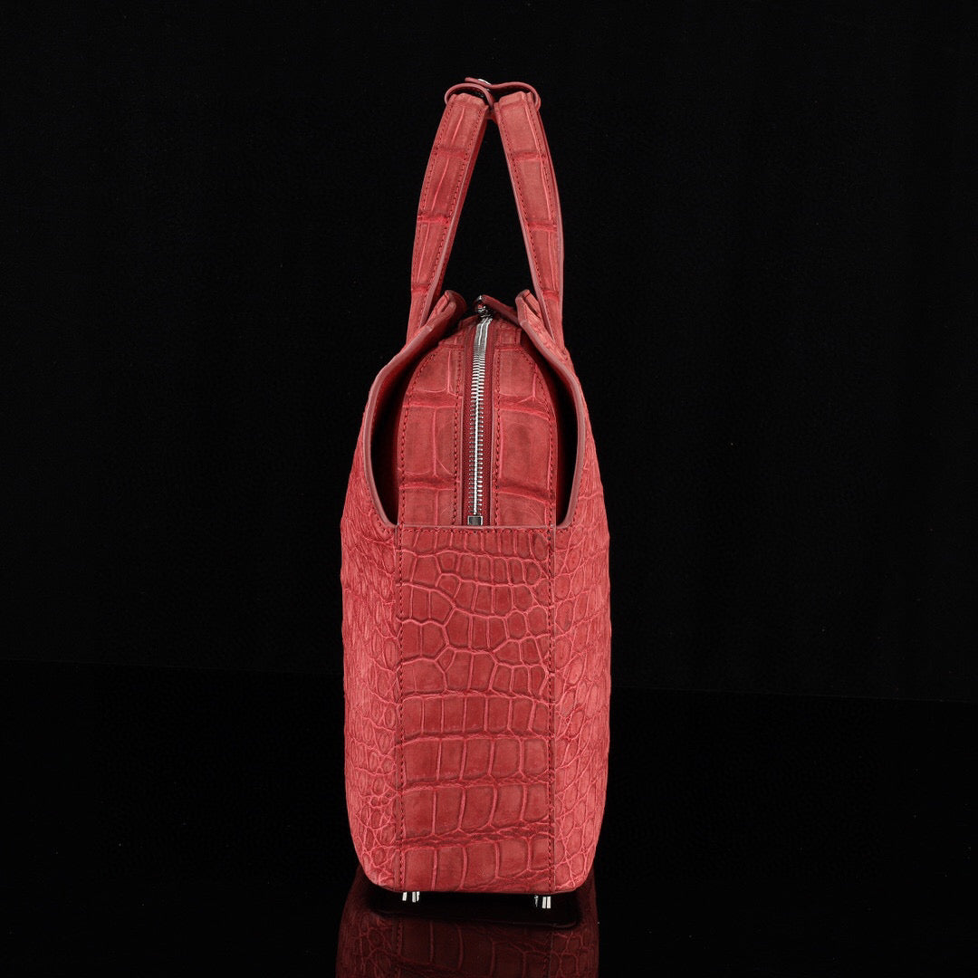 Nubuck Genuine Crocodile Skin Leather Top Handle Tote Duffel Bag Large