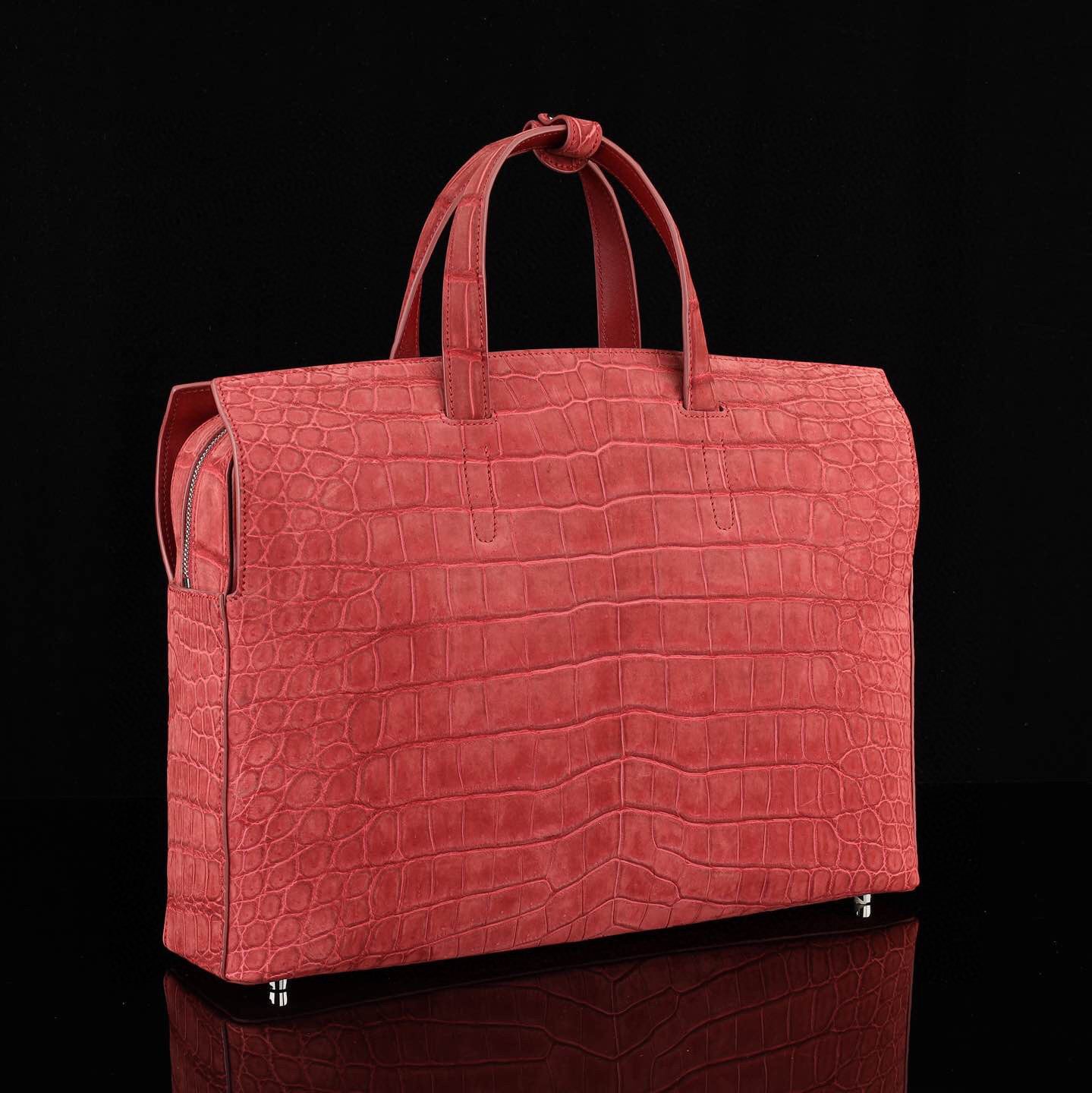 Nubuck Genuine Crocodile Skin Leather Top Handle Tote Duffel Bag Large