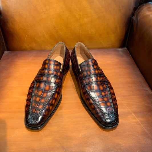 Crocodile Shoes Vintage Crocodile Leather Lace Up Dress Shoes