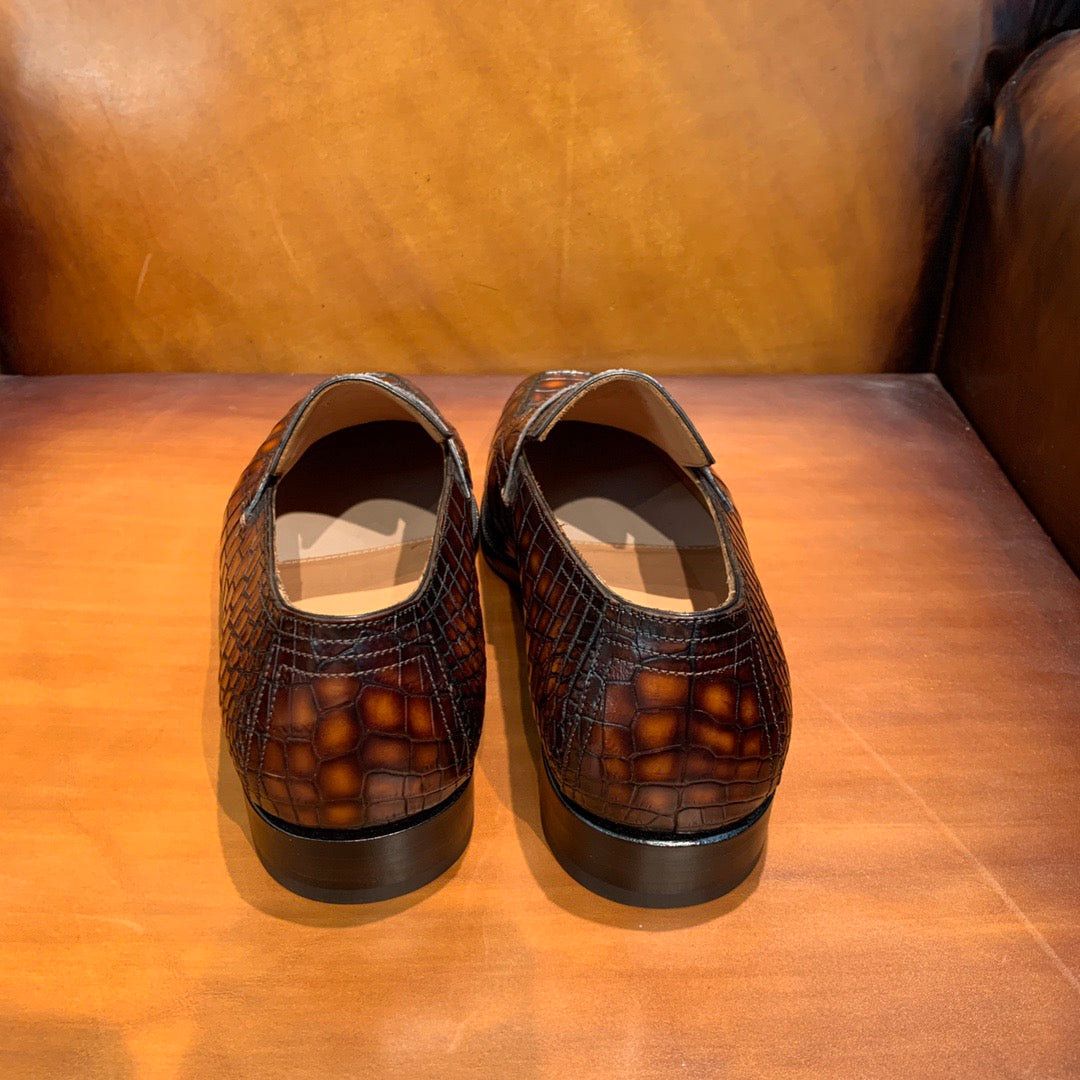 Crocodile Shoes Vintage Crocodile Leather Lace Up Dress Shoes