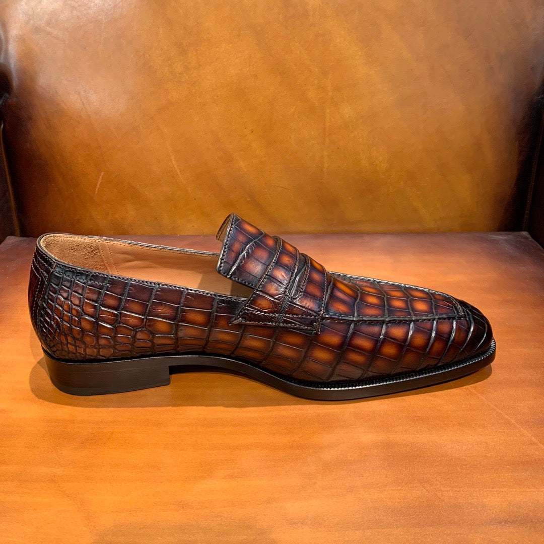 Crocodile Shoes Vintage Crocodile Leather Lace Up Dress Shoes