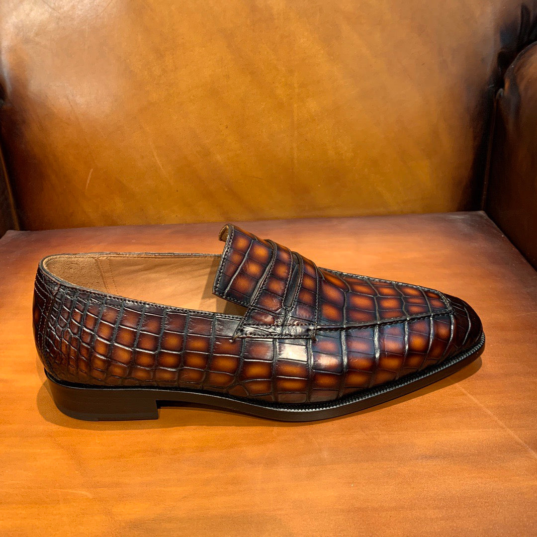 Crocodile Shoes Vintage Crocodile Leather Lace Up Dress Shoes