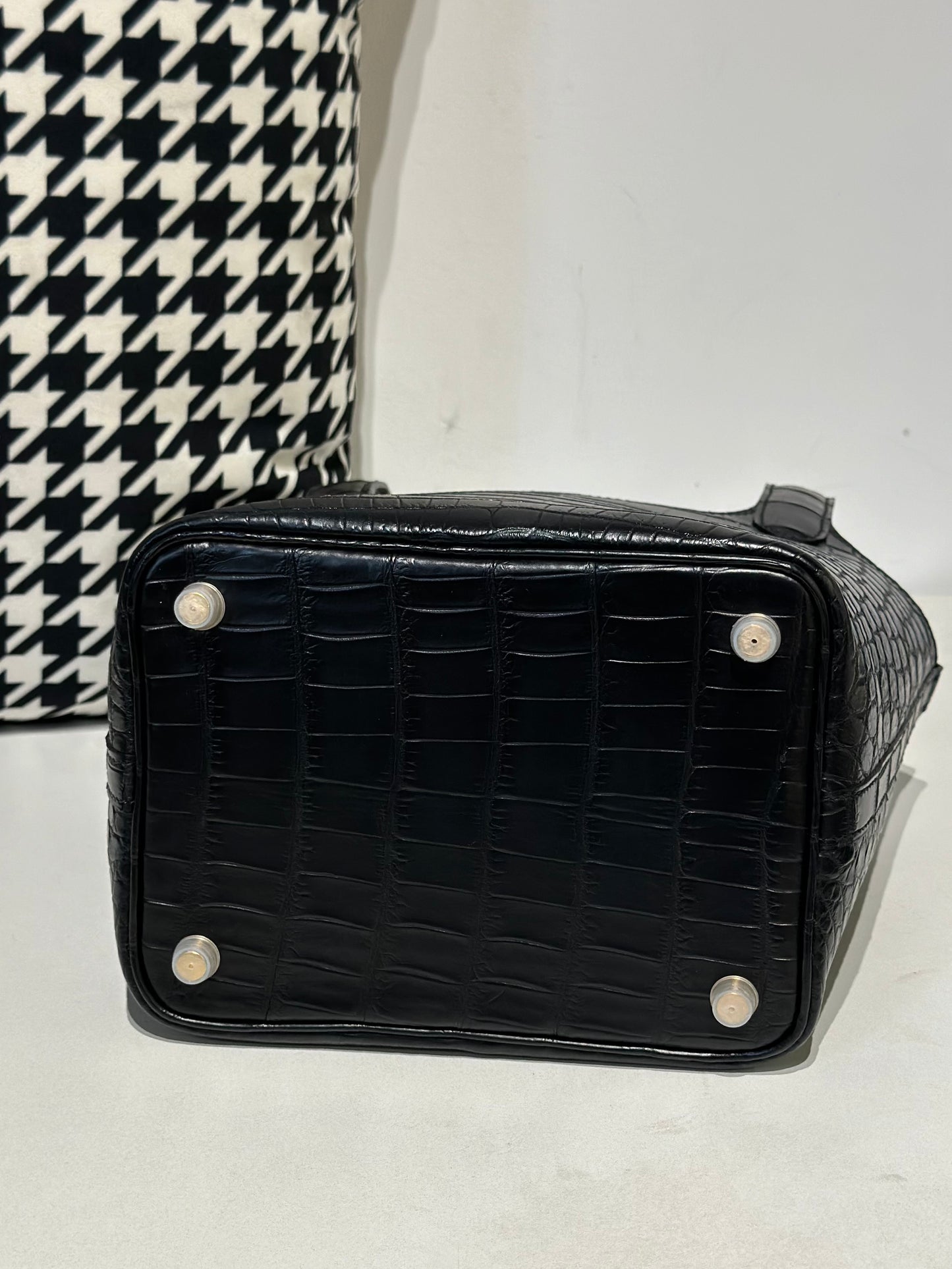 Women's Matt Genuine Crocodile Skin Leather Mini Handle Bag Black
