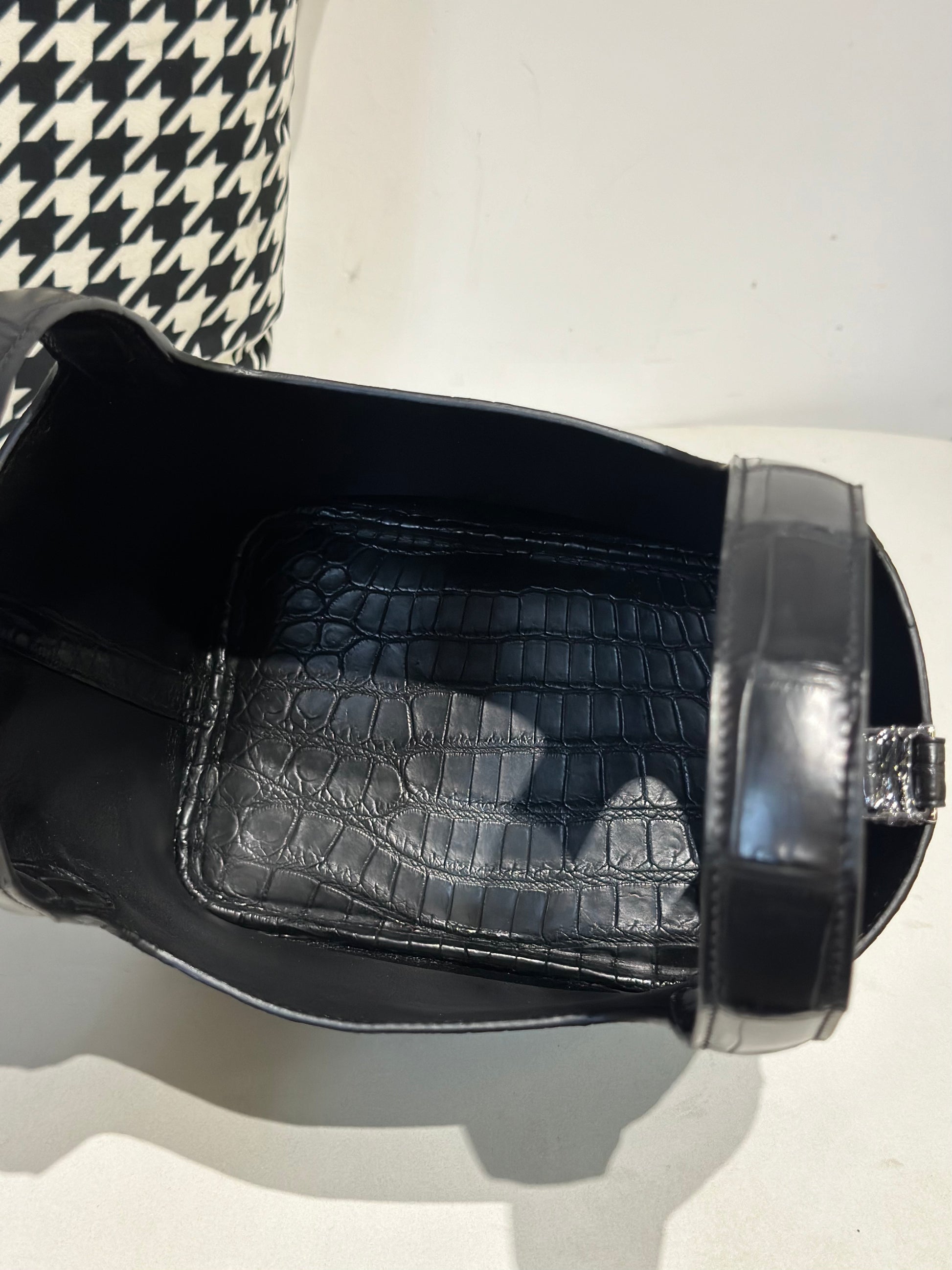 Women's Matt Genuine Crocodile Skin Leather Mini Handle Bag Black