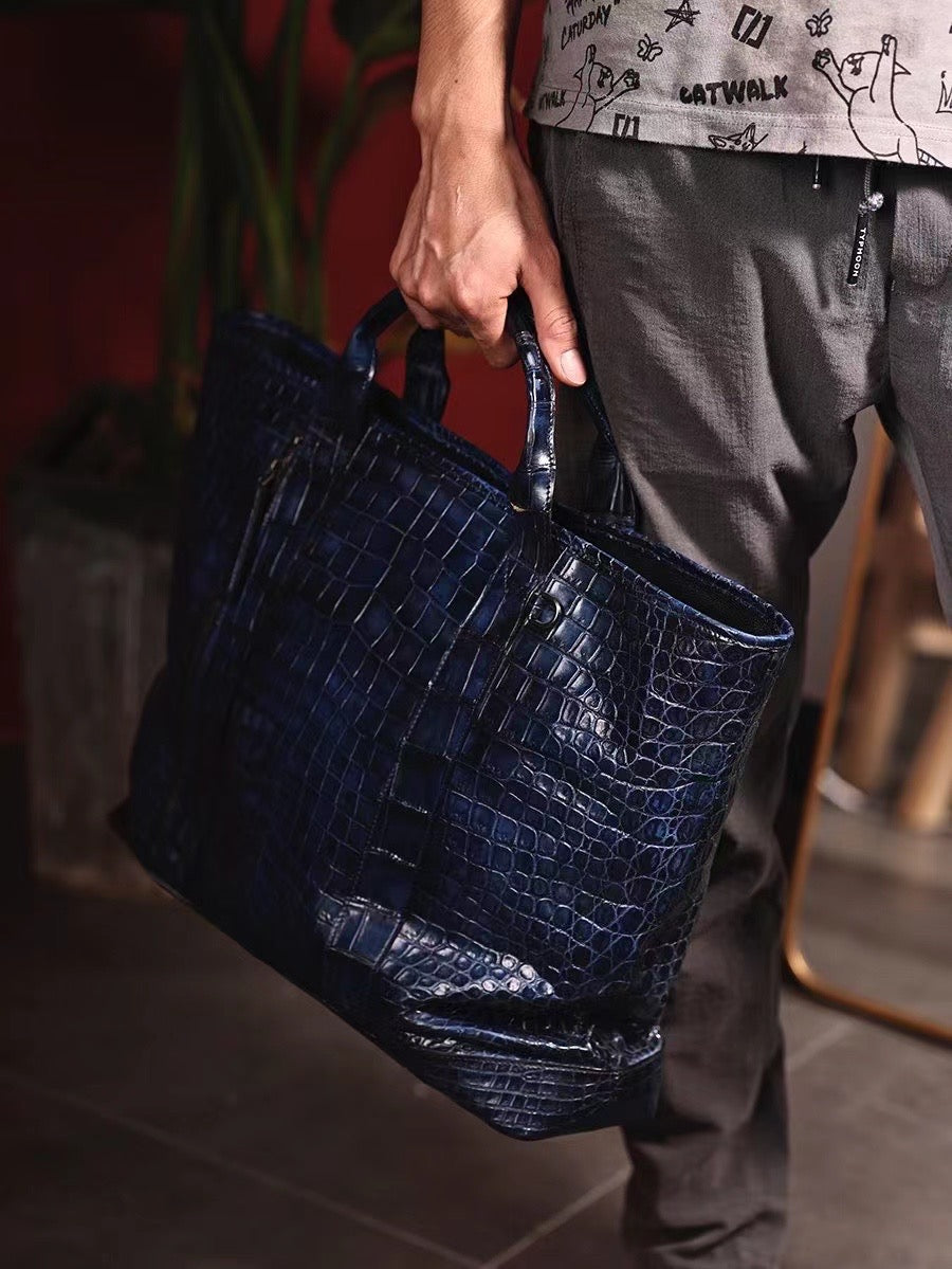 Crocodile Leather Shopper Tote Travel Bag