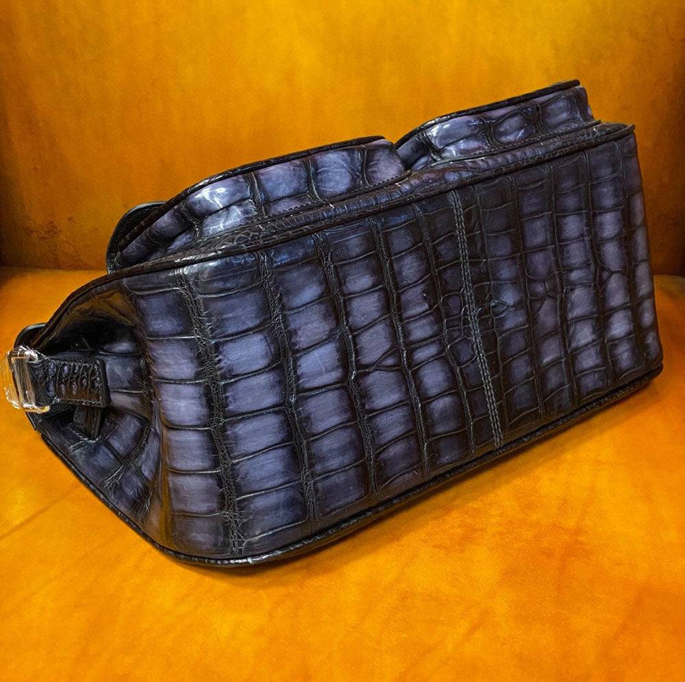 Unisex Crocodile Leather Padlock Messenger Cross Body Shoulder Bag