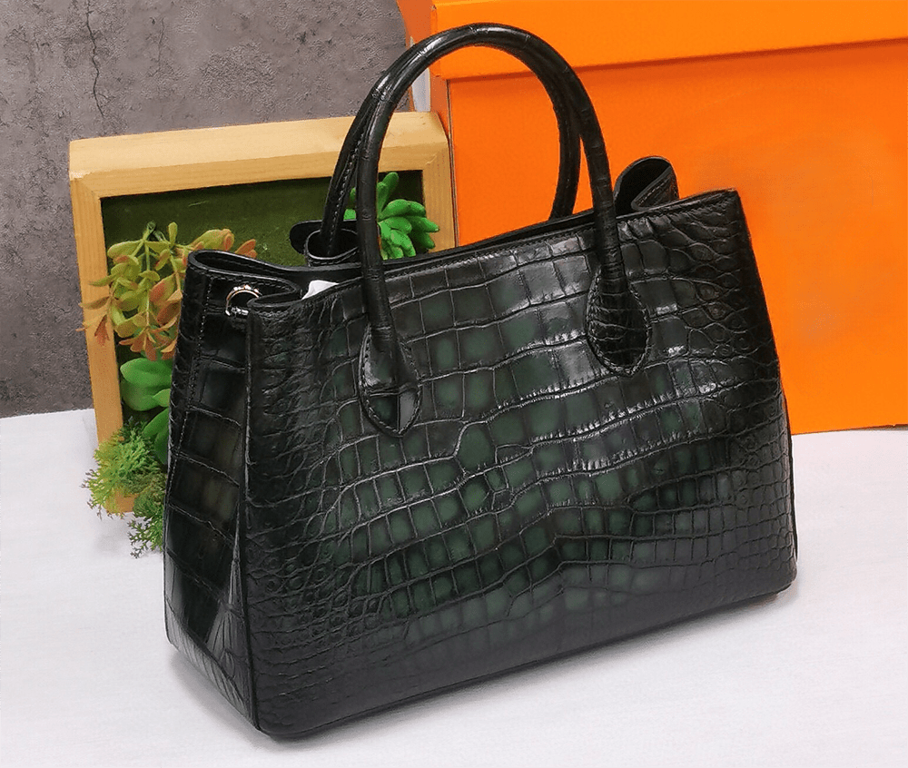 Vintage Rossie Viren crocodile leather handbag with top handle, shoulder strap, and tote style, 30cm size, stylish and durable.