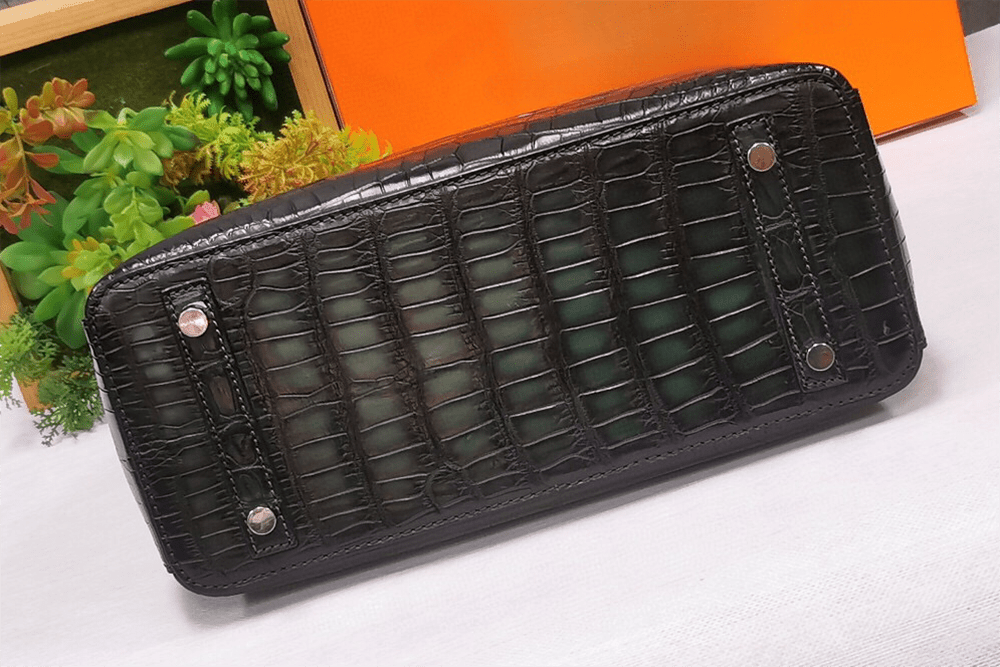 Rossie Viren vintage crocodile leather handbag with top handle, shoulder strap, and tote-style design, 30cm size.
