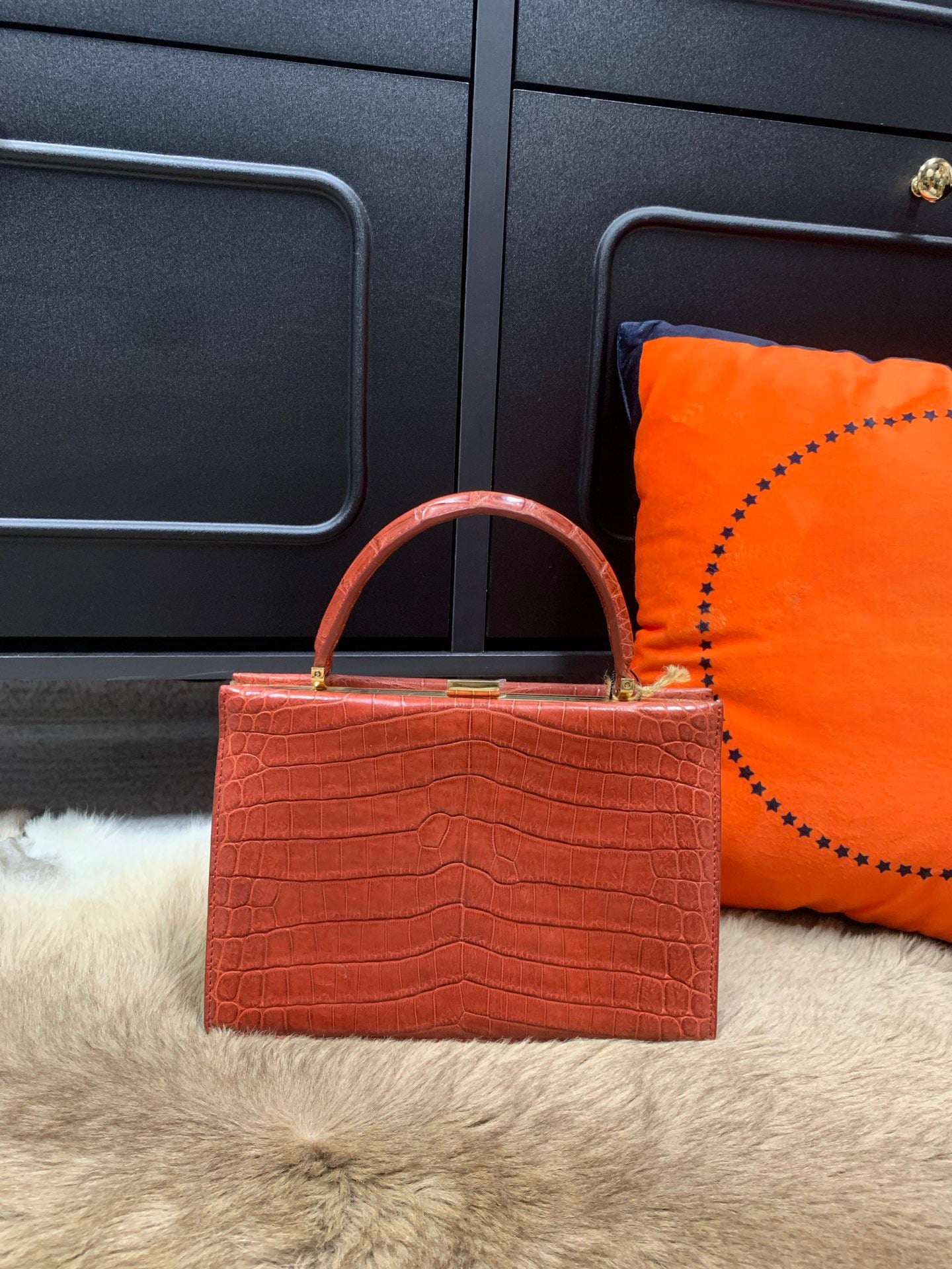 Crocodile Leather Evening Purse Top Handle Clutch Bag