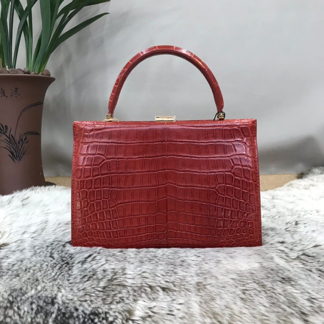 Crocodile Leather Evening Purse Top Handle Clutch Bag