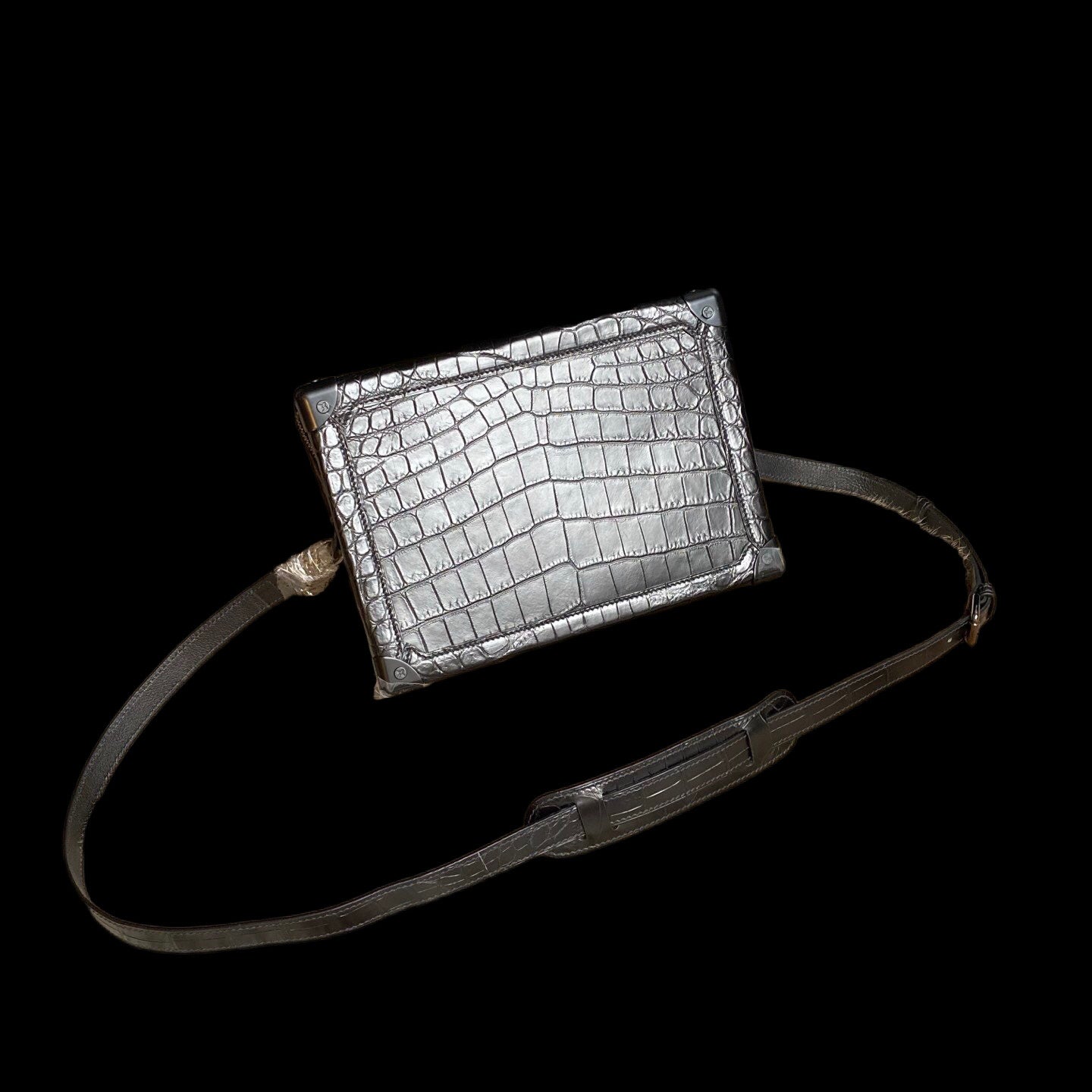 Large Trunk Box Bag, Crocodile Skin Leather Trunk Box Bag