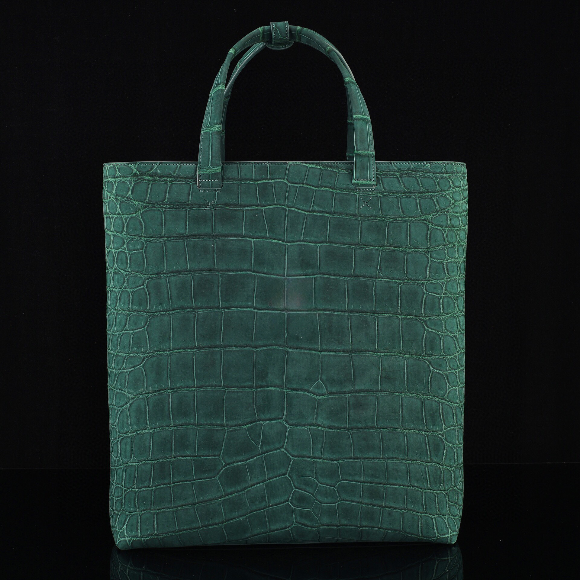 Unisex Nubuck Genuine Crocodile Skin Leather Large Shopper Hobo Tote Bags Dark Green