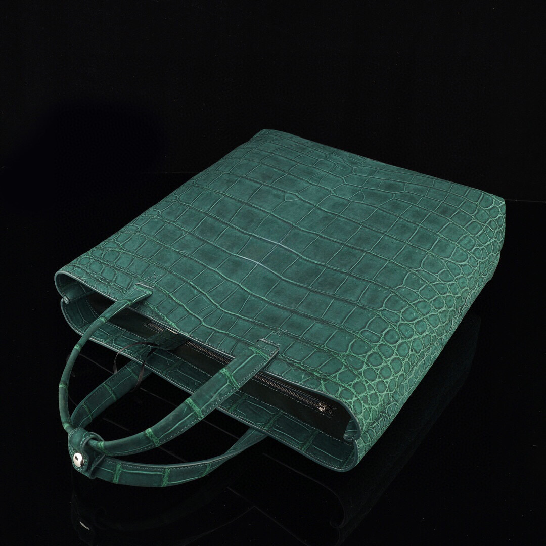 Unisex Nubuck Genuine Crocodile Skin Leather Large Shopper Hobo Tote Bags Dark Green