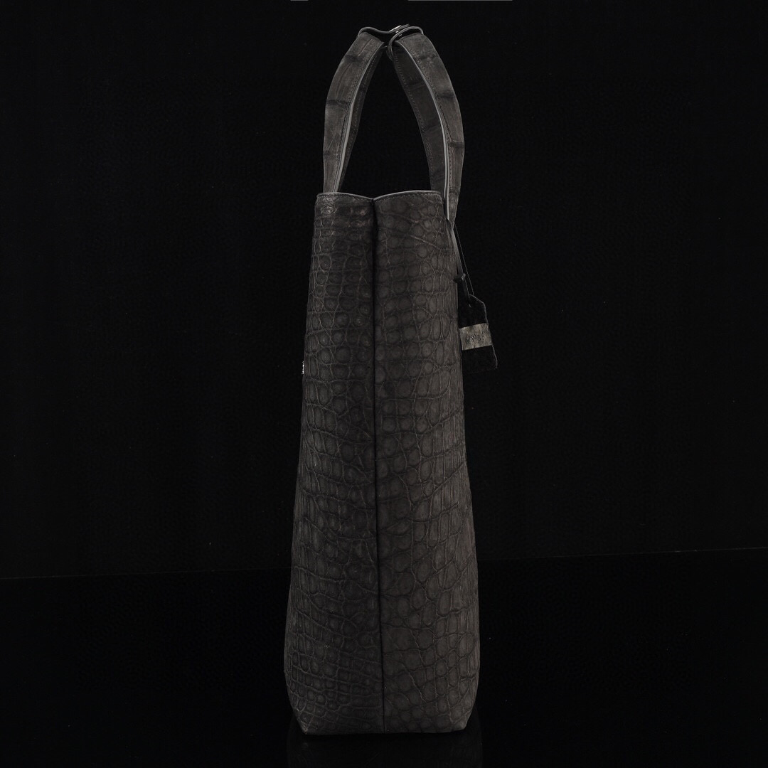 Unisex Nubuck Genuine Crocodile Skin Leather Large Shopper Hobo Tote Bags Black