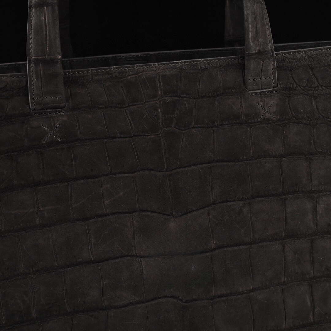 Unisex Nubuck Genuine Crocodile Skin Leather Large Shopper Hobo Tote Bags Black