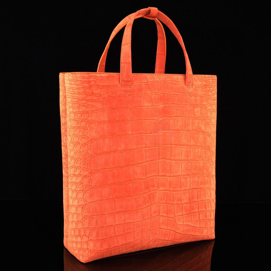 Unisex Nubuck Genuine Crocodile Skin Leather Large Shopper Hobo Tote Bags Orange