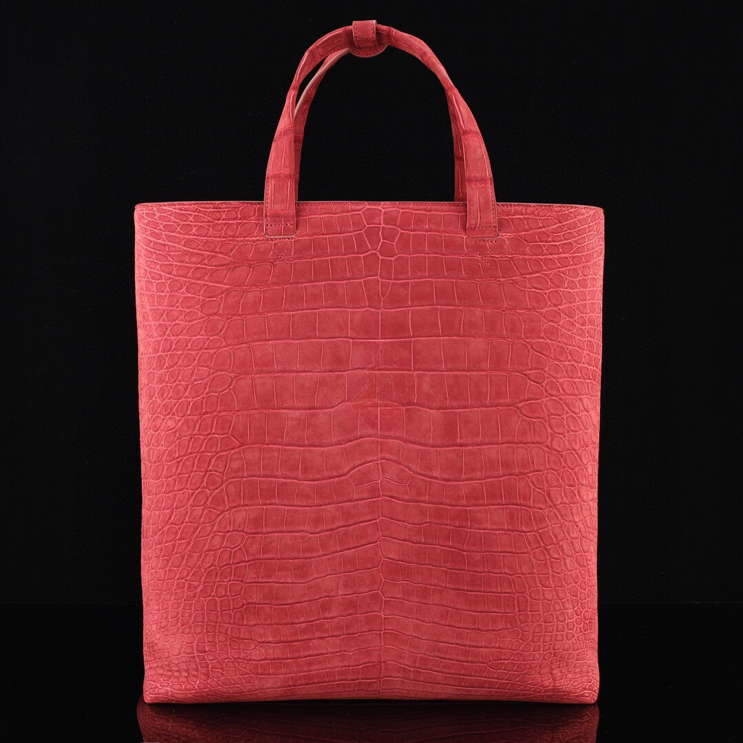 Nubuck Genuine Crocodile Skin Leather Large Shopper Hobo Tote Bags Red