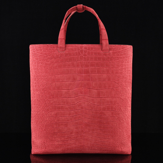 Nubuck Genuine Crocodile Skin Leather Large Shopper Hobo Tote Bags Red