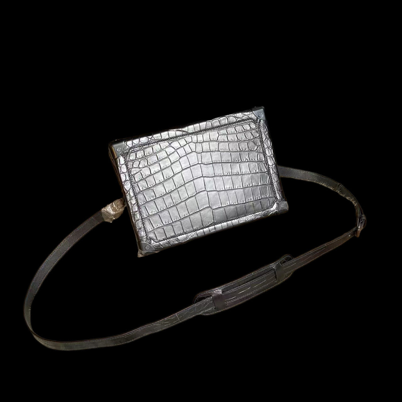 Large Trunk Box Bag, Crocodile Skin Leather Trunk Box Bag