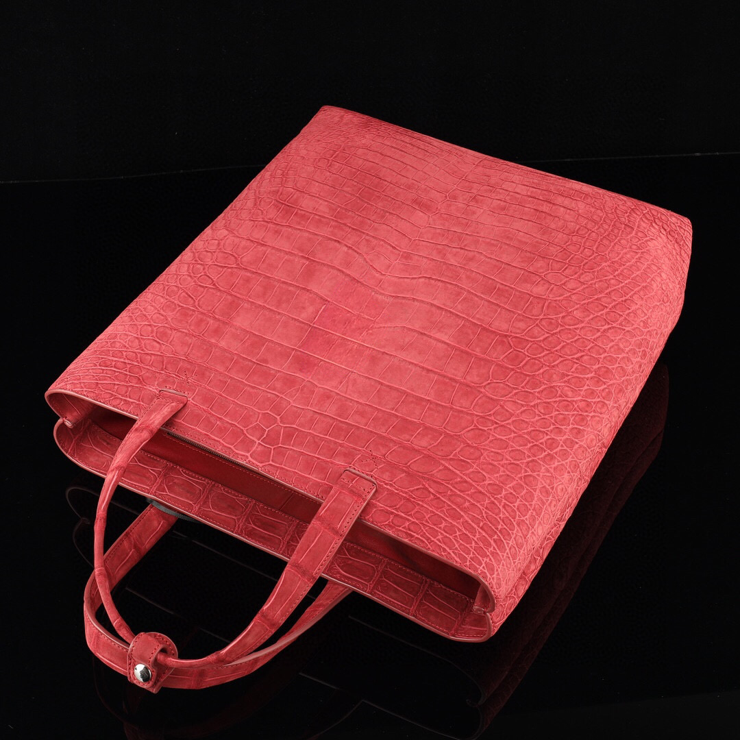 Nubuck Genuine Crocodile Skin Leather Large Shopper Hobo Tote Bags Red