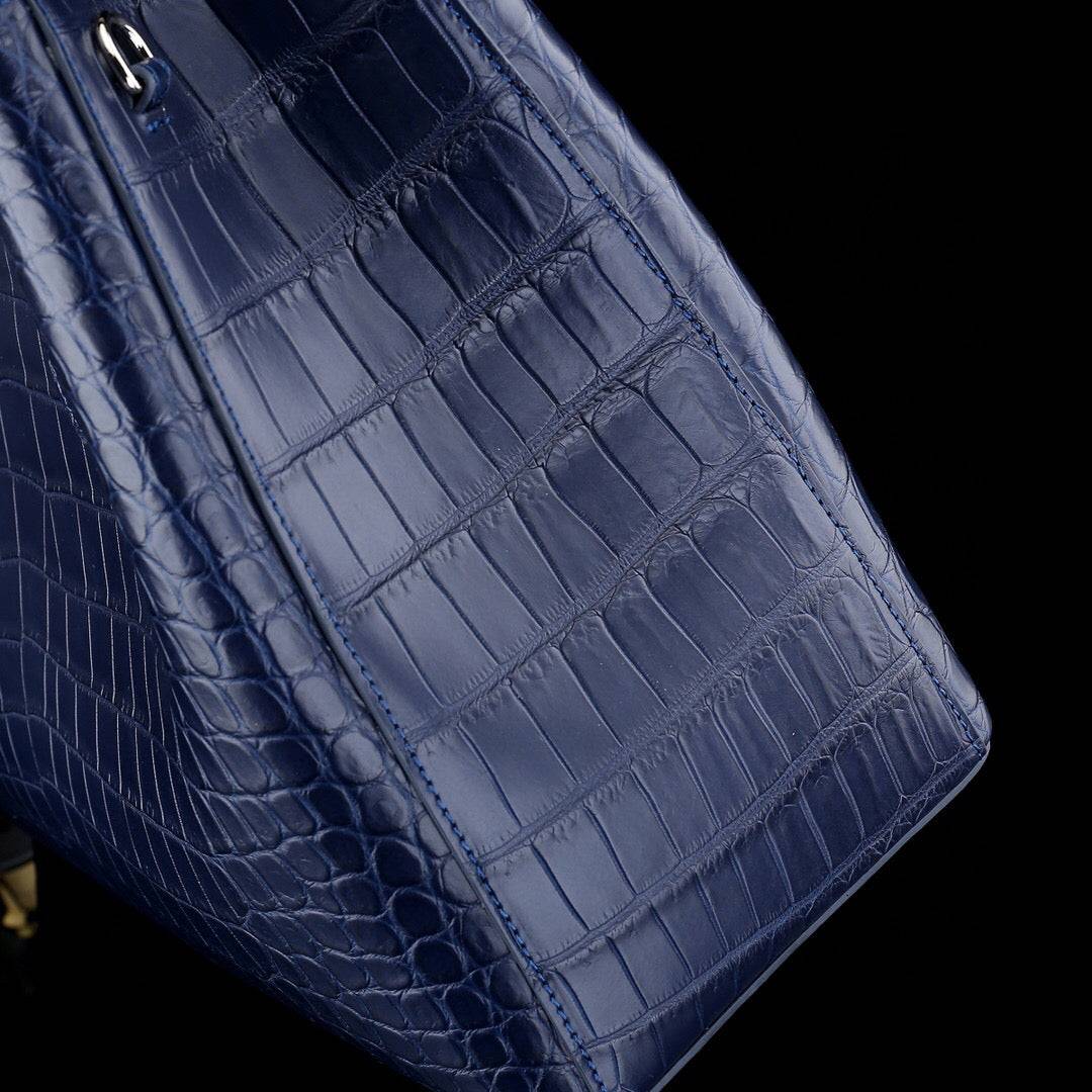 Genuine Crocodile Leather Top Handle Satchel Handbag Shoulder Bag Tote Purse Dark Blue