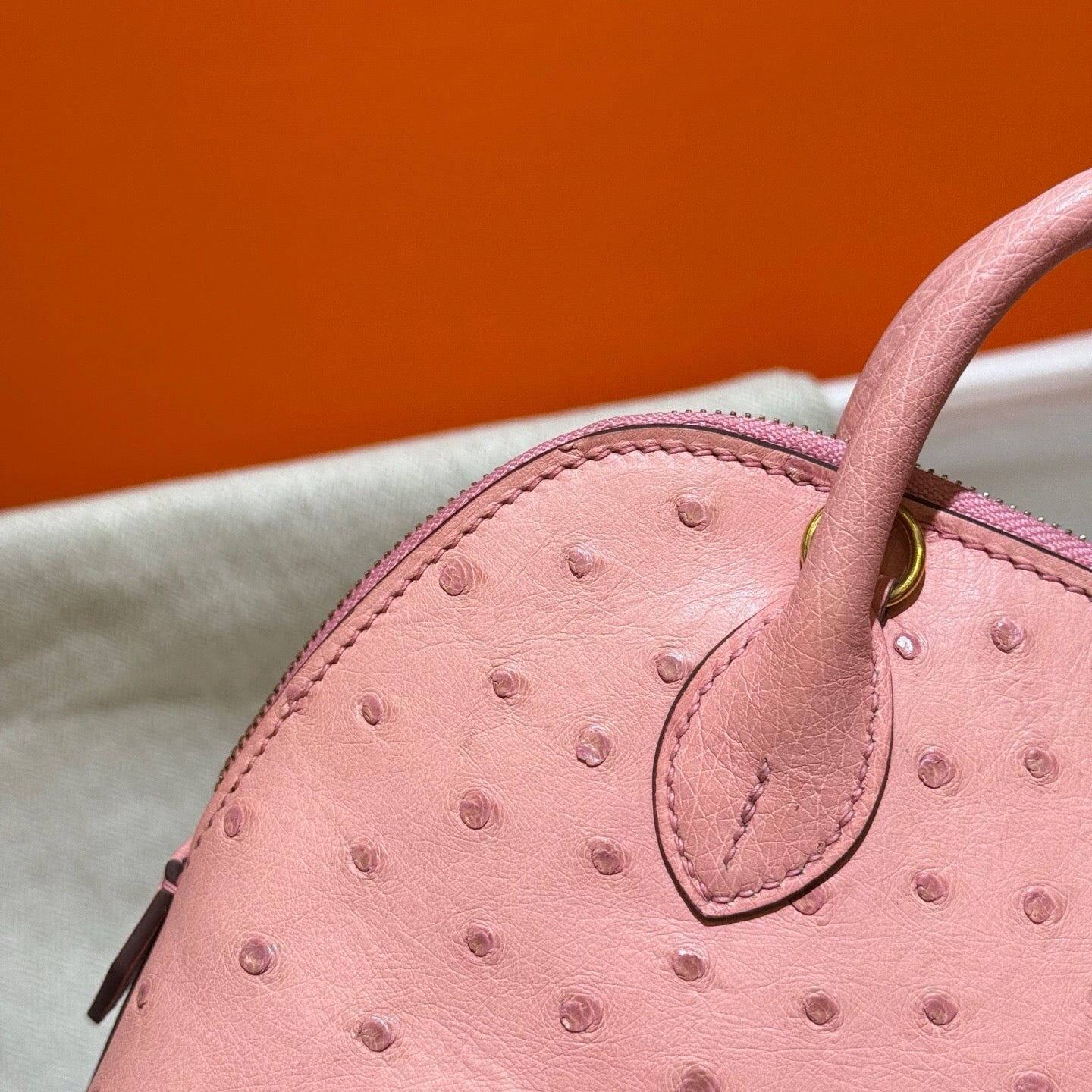 Womens Genuine Ostrich SKin Leather Shell Promennade Trapezoid Cross Body Bag Mini